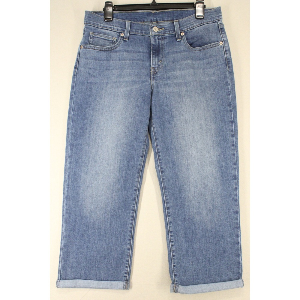 Levis Capri Jeans Mid Rise W29 Blue Cotton Blend Cuffed Cropped